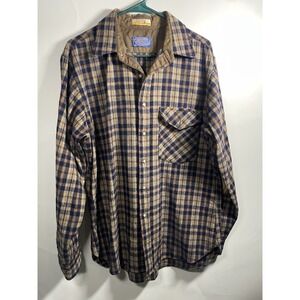 Vtg Pendleton Board Shirt L Virgin Wool‎ Plaid Lobo Long Sleeve Shacket